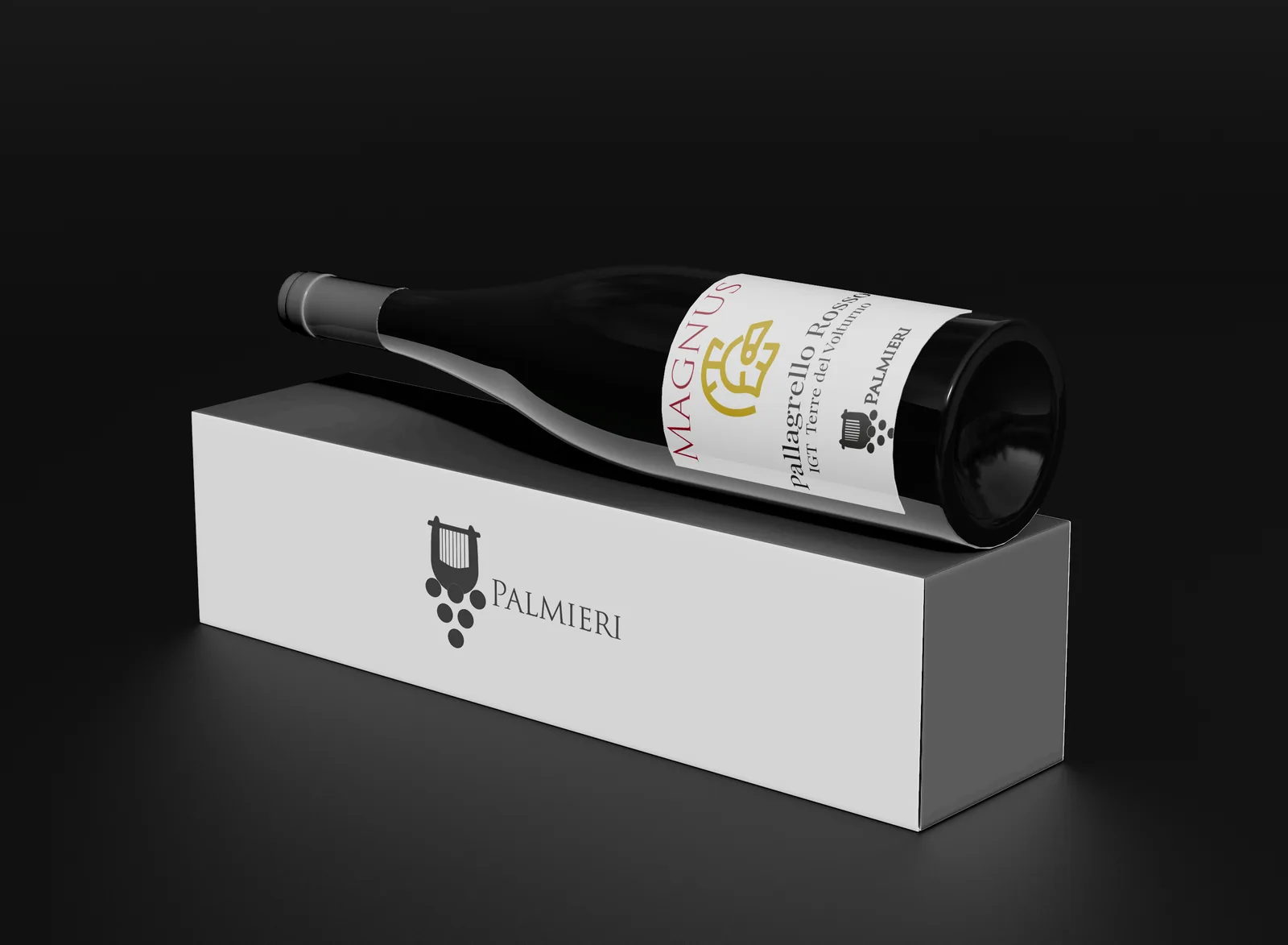 Mockup di bottiglia e scatola regalo Palmieri Vini