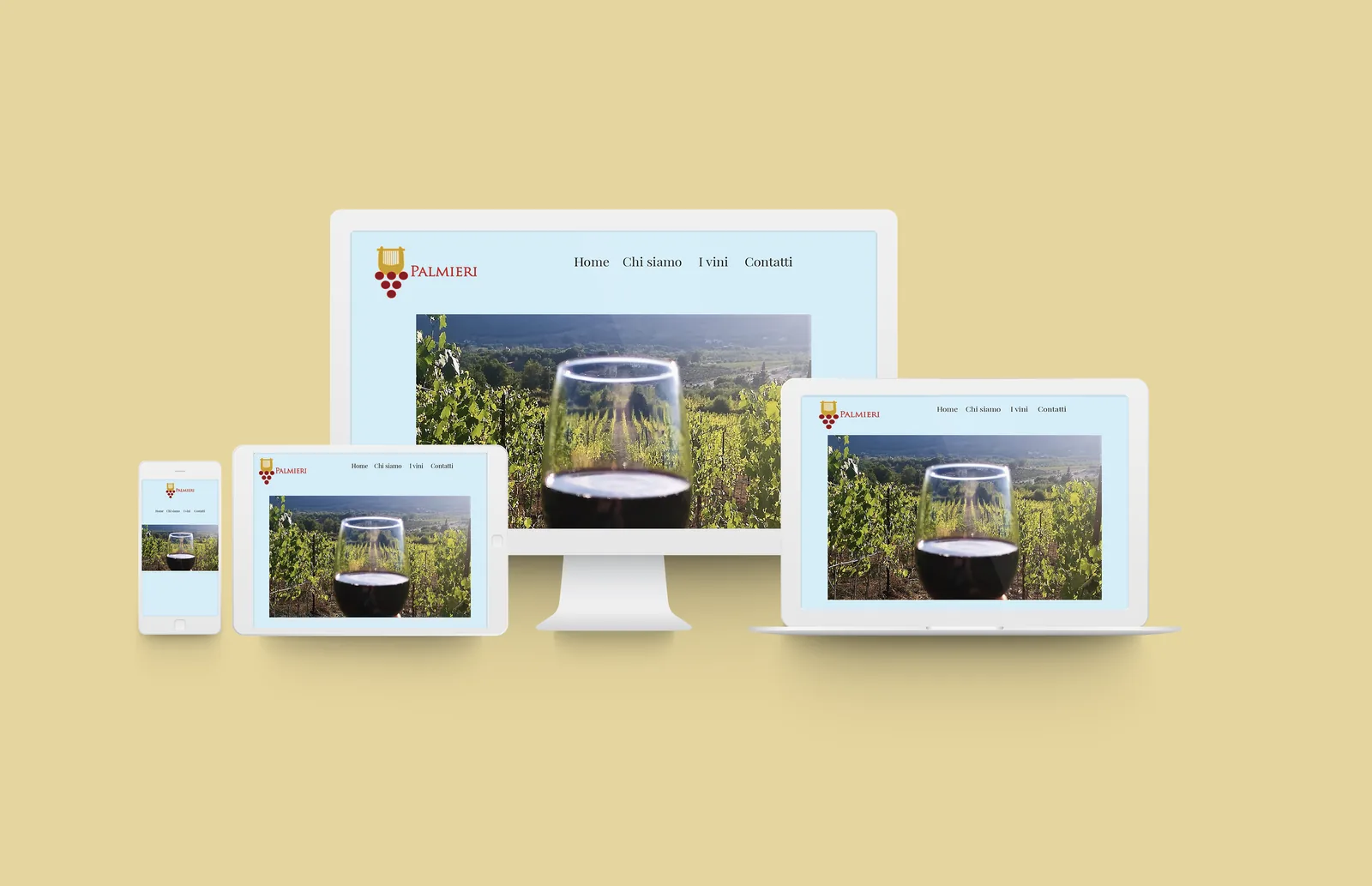 Mockup del brand Palmieri Vini applicato agli schermi