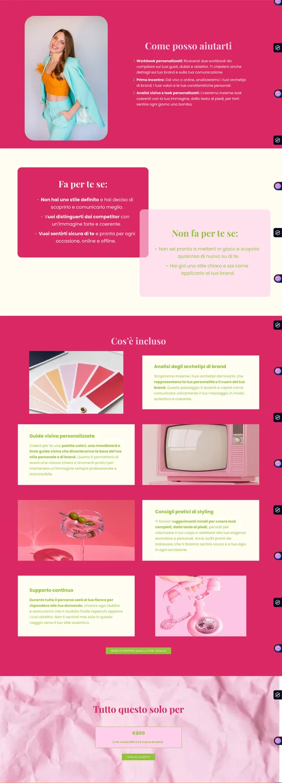 Sezione benefici della landing page Percorso di Stile di Silvia Sanchi