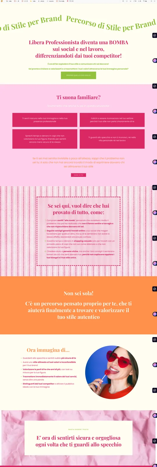 Sezione empatia e problemi della landing page di Silvia Sanchi