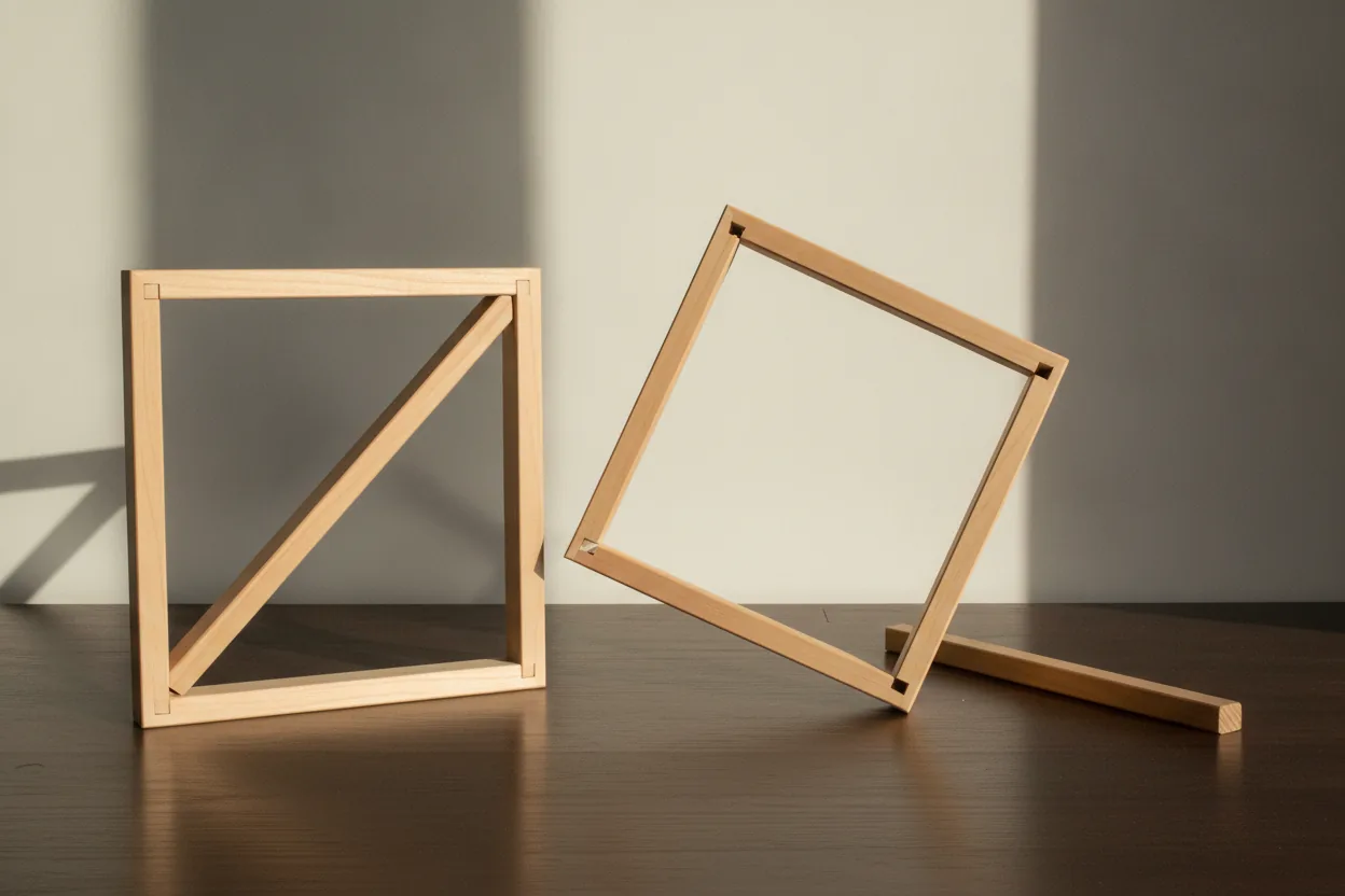 Creare una landing page: due telai di legno, quello con la traversa sta dritto e quello senza è collassato